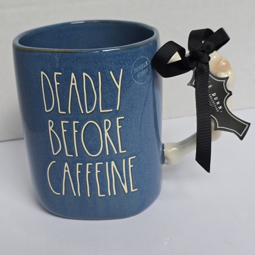 Rae Dunn Skull Large Blue Mug NWT Deadly Before Caffeine